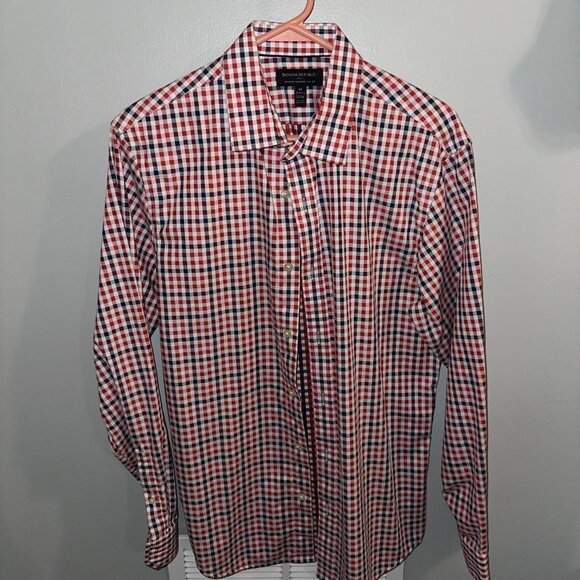 Two Banana Republic Non-Iron Slim Fit Gingham Dress Shirts - Blue & Orange - Picture 4 of 7